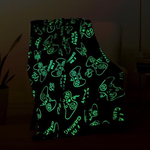 Glow in the Dark Gamer Blanket for Kids - 50"x60" Soft Throw