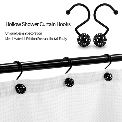 MitoVilla Black Metal Shower Curtain Hooks - Rust-Proof Rings for Easy Installation