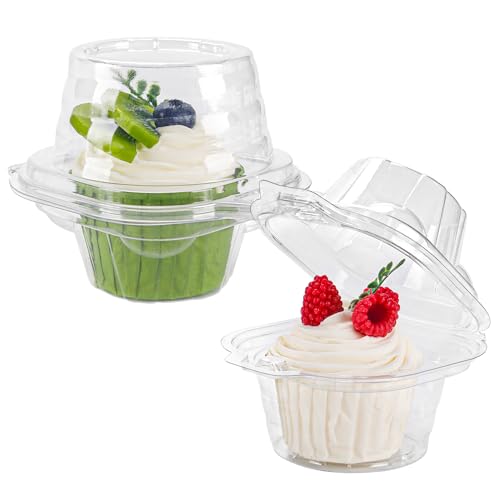 NPLUX 60 Pack Individual Cupcake Containers, Deep Dome Plastic Holders