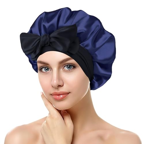 Satin Bonnet for Sleeping Adjustable Hair Cover with Tie Band