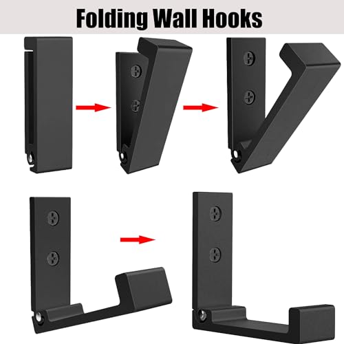 Black Folding Coat Hooks - 2 Pack Space-Saving Wall Hangers