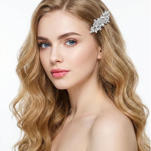4 Pcs Silver Rhinestone Hair Clips Crystal Leaf Bridal Hair Pins