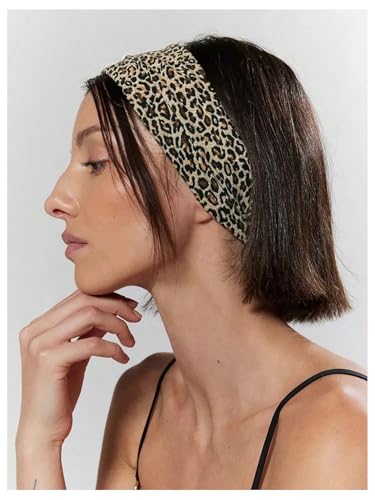 SHENHE Women's 2-Pack Leopard and Solid Print Wide Elastic Anti-Slip Headband