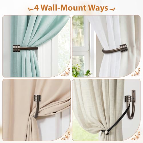TONIAL Bronze Curtain Holdbacks with Classic Cap Finials (2 Pack) - Durable Wall-Mounted Hooks for Drapes