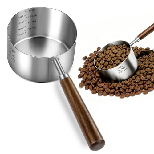 1 Cup Stainless Steel Dog Food Scoop with Wooden Handle