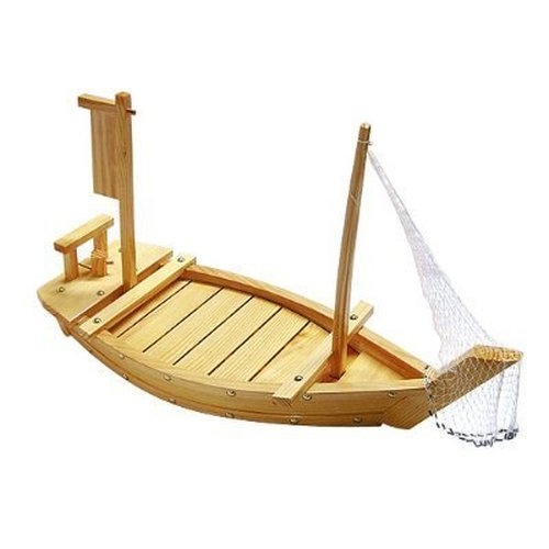 THY COLLECTIBLES Wooden Japanese Sashimi Sushi Boat Plate Serving Tray With Fishing Net (28" (70cm))