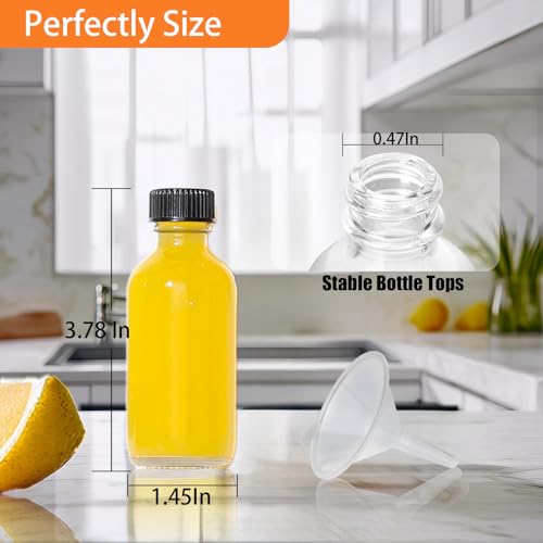 DIDITIME 2oz Glass Ginger Shot Bottles with Leakproof Caps - 6 Pack, Clear