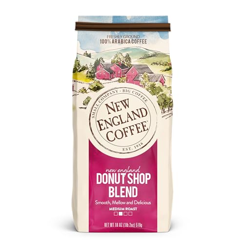 New England Coffee Donut Shop Blend Ground Coffee, 18oz Medium Roast Bag