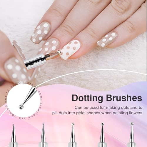 TOCOLES 5 Pcs Nail Art Brush Set Double-Ended Liner Brushes & Dotting Pens