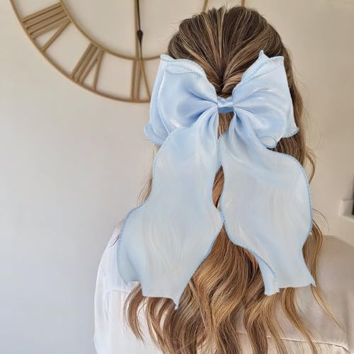5-Pack Silk Yarn Long Tail Hair Bow Clips French Ribbon Barrette
