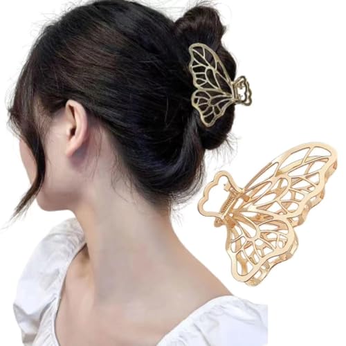 ZLmoue Gold Metal Butterfly Hair Claw Clip for Thick Hair
