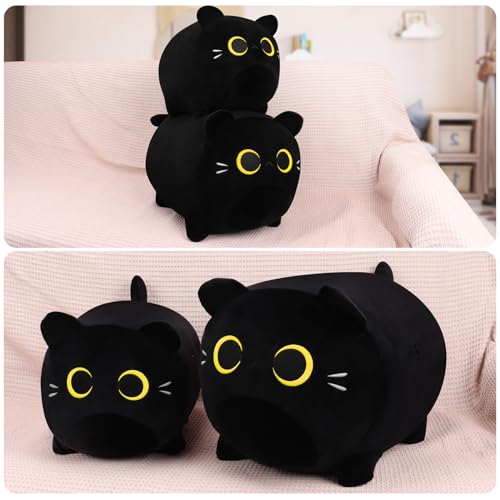 11.8-Inch Black Cat Plush Pillow - Soft Kawaii Stuffed Animal Toy