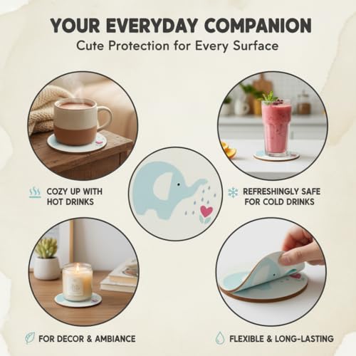 Cute Animal Drink Coaster Set - 4-Piece Round Heat-Resistant