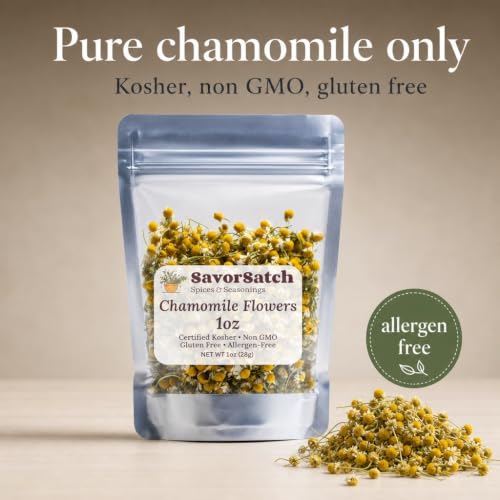 Whole Dried Chamomile Flowers – 1 Ounce Resealable Pouch for Tea & Skincare