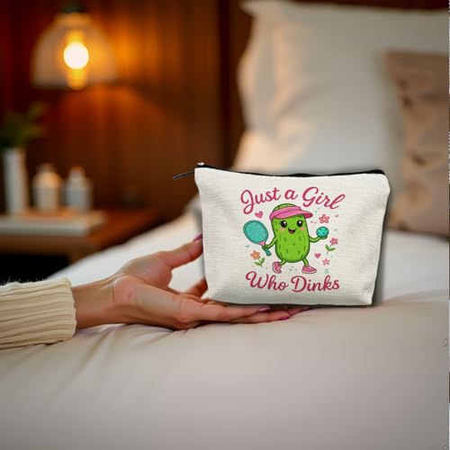 Pickleball Makeup Bag Linen Travel Toiletry Pouch for Women Players