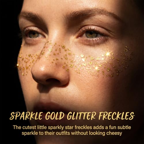 Macuezu 12 Sheets Gold Glitter Freckles Face Tattoo Waterproof Sparkle Makeup Patches