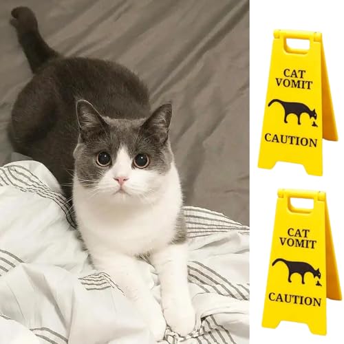 Funny Cat Vomit Caution Sign - 2 Pcs 3D Printed Décor