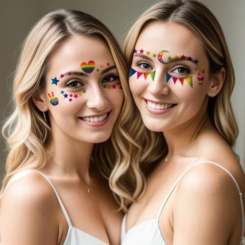 Rainbow Face Temporary Tattoos 10 Sheets LGBT Pride Parade Makeup Stickers