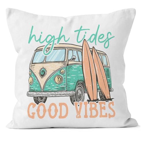 Coastal Outdoor Pillow Cover 18x18 - High Tides Good Vibes