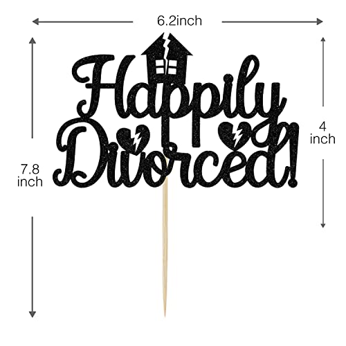 Happily Divorced Cake Topper - Black Glitter Divorce Party Decoration