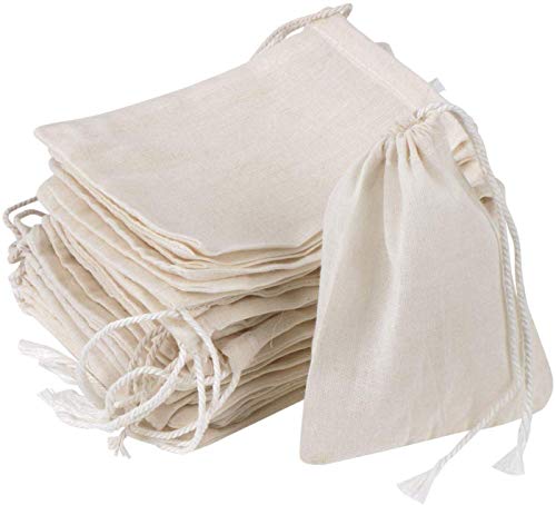 GIYOMI Natural Cotton Muslin Drawstring Bags - Reusable Soup Bags, 4x3 Inch