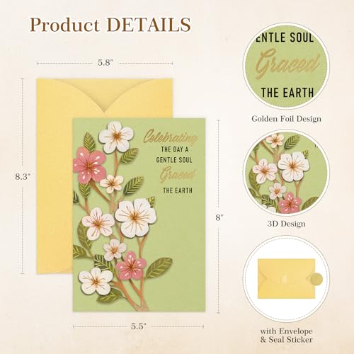 FLYAB Floral Birthday Card for Women with Envelope - 5.5"x8"
