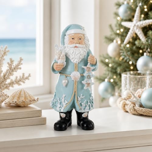 Coastal Santa Figurine with Seashells and Starfish - Beach Holiday Decor