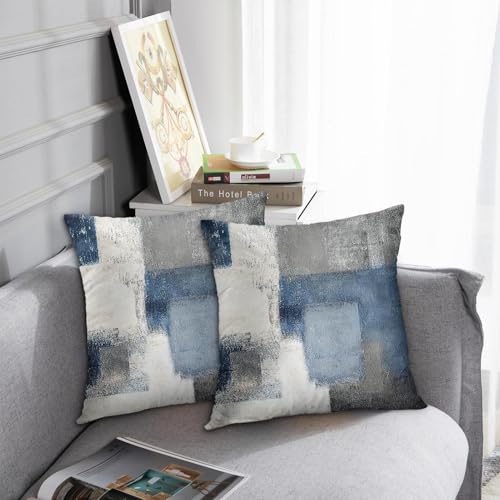 Emvency Blue Grey Throw Pillow Covers Set of 2 - 18x18 Inch Modern Abstract Art
