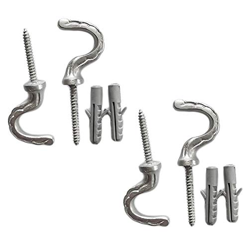 4 Silver Decorative Brass Hooks - 2.5" Wall Mount Storage