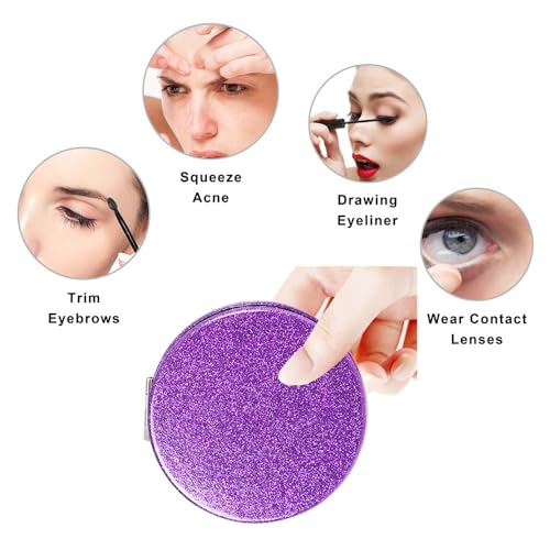 Purple Compact Pocket Makeup Mirror with 1X 2X Magnification