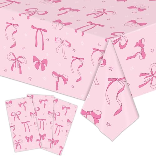 Coquette Pink Bow Disposable Plastic Tablecloth 108x54 Inch
