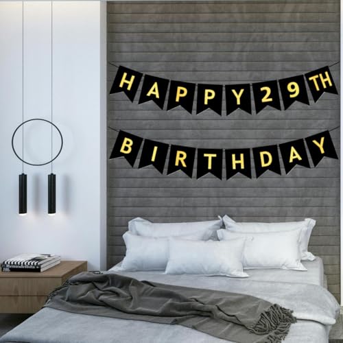 JUTTIRA Happy 29th Birthday Banner Black and Gold Party Decorations