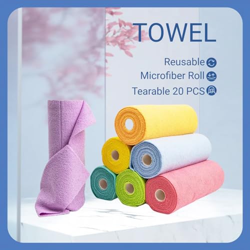 EWMKEODCA Tearable Microfiber Cleaning Cloth Roll, 20 Pieces, Pink