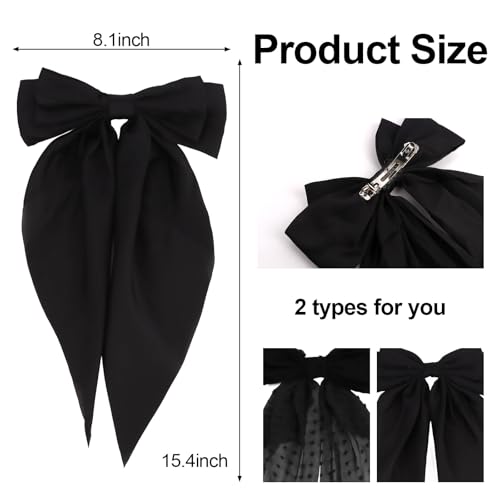 AMCAMI 6-Piece Large Long Tail Hair Bow Clips Set, Red Black White