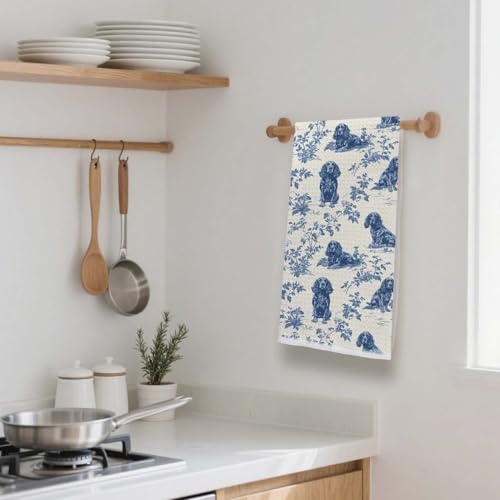 Evcprz Cocker Spaniel Chinoiserie Kitchen Towel - 16x24 Blue & White (Dog-15)