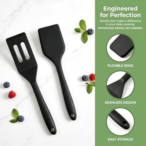 PROXIMY Black Small Silicone Spatula Set - Heat-Resistant Mini Kitchen Utensils