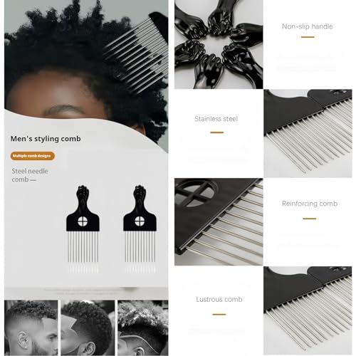 Metal Afro Pick Comb Set 2-Pack - Fist Handle Hair Styling Tool