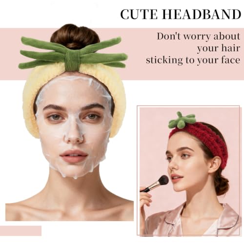 KIUEZIR 2PCS Fruit Spa Headband Soft Plush Makeup & Skincare Hair Bands