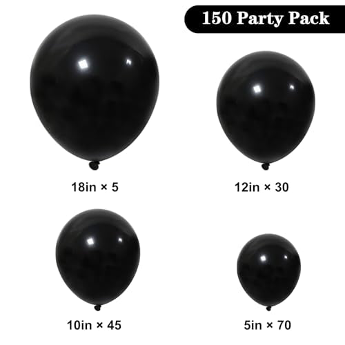 150pcs Black Balloons Kit - Latex Balloons for Parties & Events