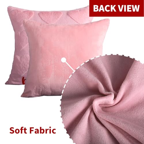 4TH Emotion Valentine's Day Faux Fur Pillow Covers, Pink 18x18 Inch Set of 2