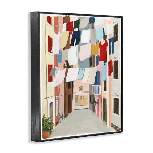 Stupell Industries Colorful Laundry Day Clothes Line Between Apartments Black Framed Wall Art, 11x14, Multicolor