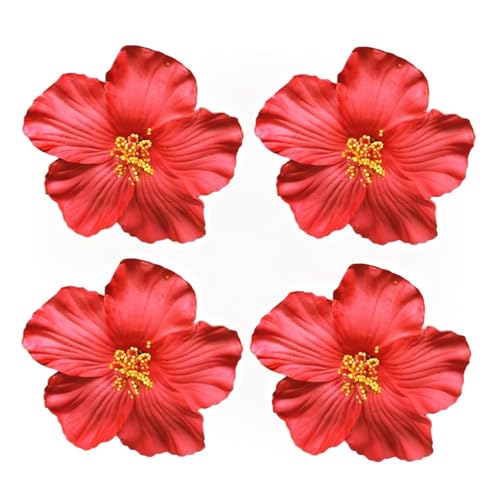Sluswallow Red Hawaiian Flower Hair Clips 4-Pack - 8cm Plumeria Hair Accessories for Beach Wedding and Summer Party