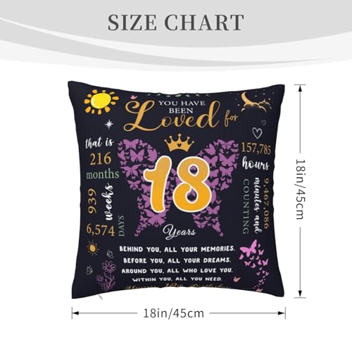 IYUBOFU 18 x 18 Inch Black & Gold 18th Birthday Pillow Cover for Girls - Dark-18th Girl