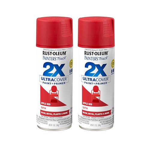 Rust-Oleum Painter's Touch 2X Ultra Cover Spray Paint, Satin Apple Red, 12oz (2 Pack)