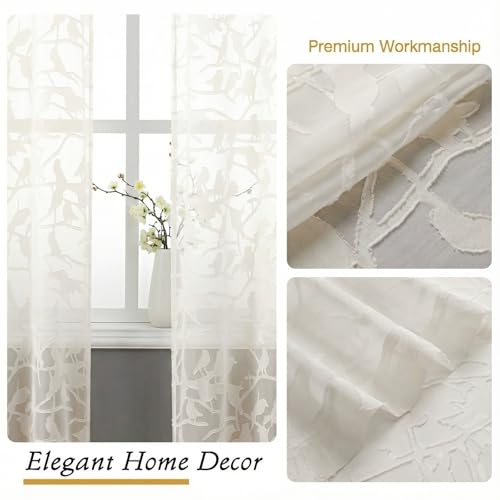 Ivory Sheer Valances for Windows - 14 Inch Length, 2 Panels