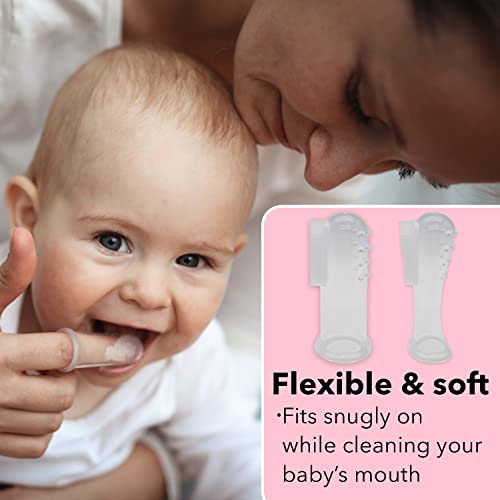 Silicone Baby Finger Toothbrush Set of 2 with Cases Pink
