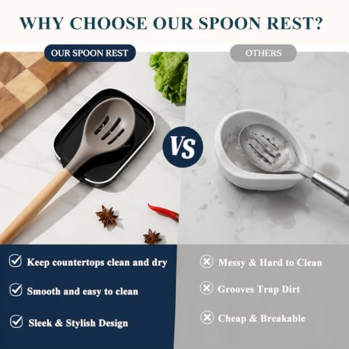 Homquen Spoon Rest - Black Plastic Kitchen Gadget Holder, 5.7x4.3 Inch