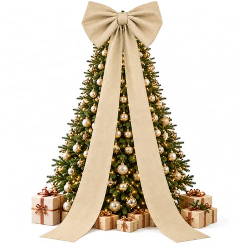 Beige Extra Large Burlap Bow Tree Topper 118x28 Inch Christmas Decor