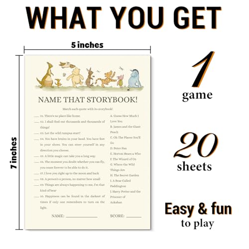 Pooh Bear Baby Shower Name That Storybook Game - SSS Edition (20 Cards)