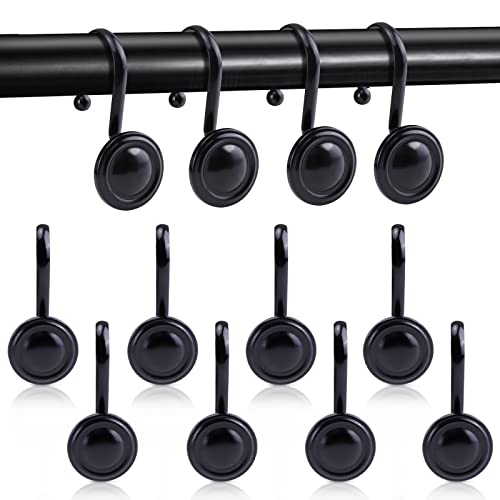 12-Piece Rust-Proof Metal Shower Curtain Hooks - Black Zinc Alloy S-Hooks